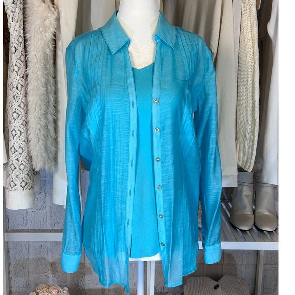 Chico's Women's Size 0 XS Turquoise Lightweight Sheer Blouse & Tank Set #0137 - Picture 2 of 9